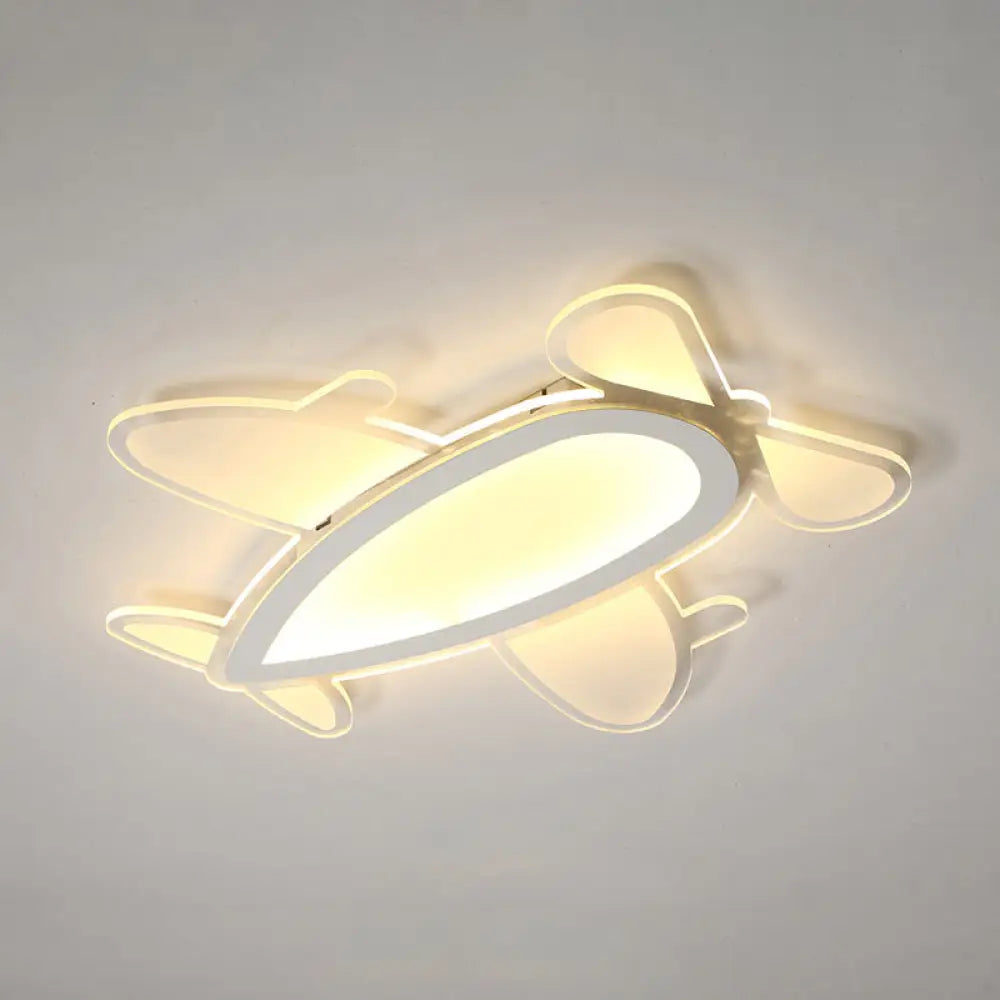 Propeller Plane Cartoon Ceiling Light - Acrylic Flush Mount In White Finish / Warm