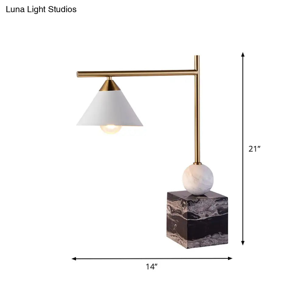 Prudence - Mid Geometric Shaped Nightstand Light Century Marble 1-Light Bedroom Table Lamp In