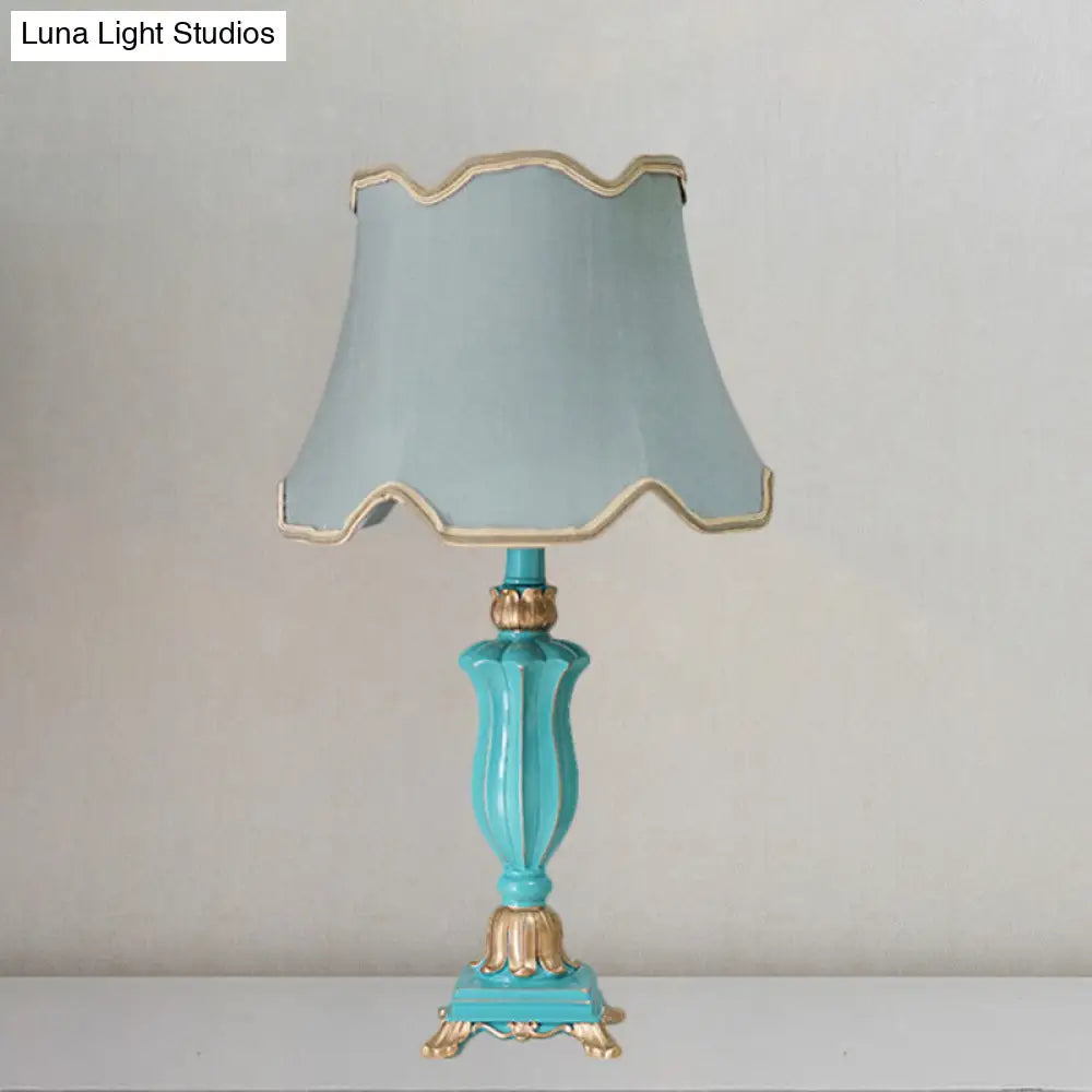 Traditional Style White/Blue Flared Shade Night Table Lamp - 1-Head Bedroom Desk Light Blue