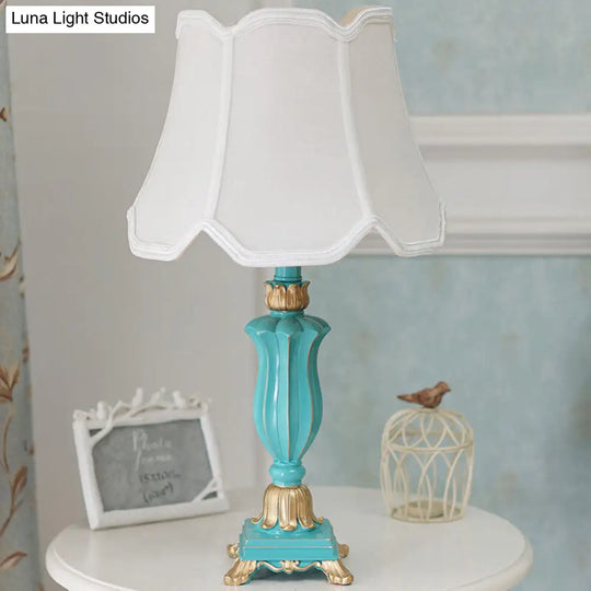 Traditional Style White/Blue Flared Shade Night Table Lamp - 1-Head Bedroom Desk Light White