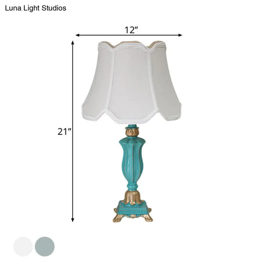 Traditional Style White/Blue Flared Shade Night Table Lamp - 1-Head Bedroom Desk Light