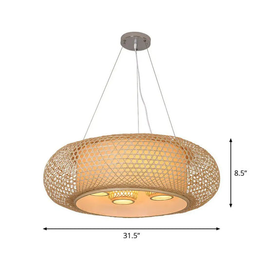 Pumpkin Bamboo Ceiling Light Fixture - South-East Asian Design 4 Bulbs Wood Chandelier / 31.5