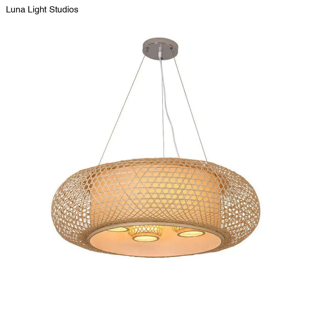 Pumpkin Bamboo Ceiling Light Fixture - South-East Asian Design 4 Bulbs Wood Chandelier