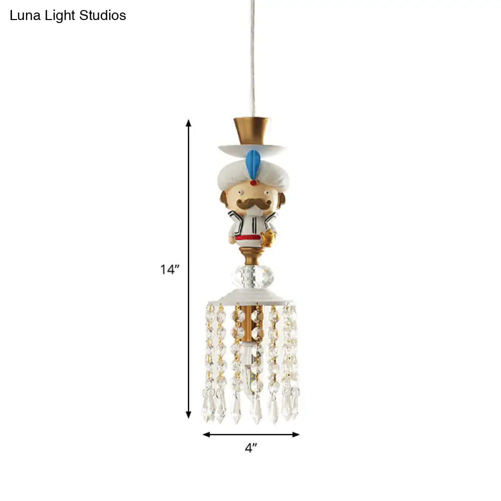 Puppet Bedroom Hanging Light Fixture - Modern Pendant Lighting In White With Crystal Drop Metal 1/3