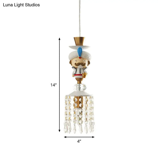 Puppet Bedroom Hanging Light Fixture - Modern Pendant Lighting In White With Crystal Drop Metal 1/3