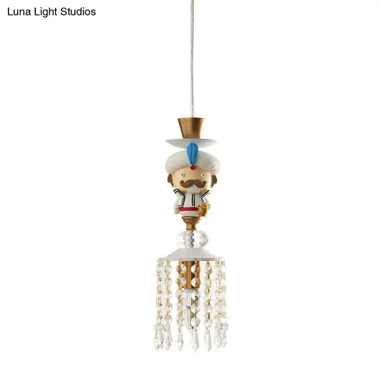 Puppet Bedroom Hanging Light Fixture - Modern Pendant Lighting In White With Crystal Drop Metal 1/3