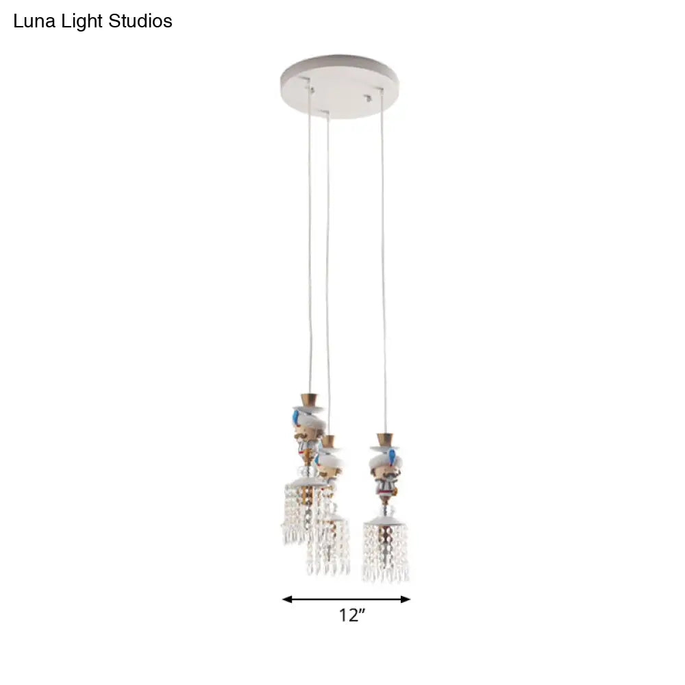 Puppet Bedroom Hanging Light Fixture - Modern Pendant Lighting In White With Crystal Drop Metal 1/3