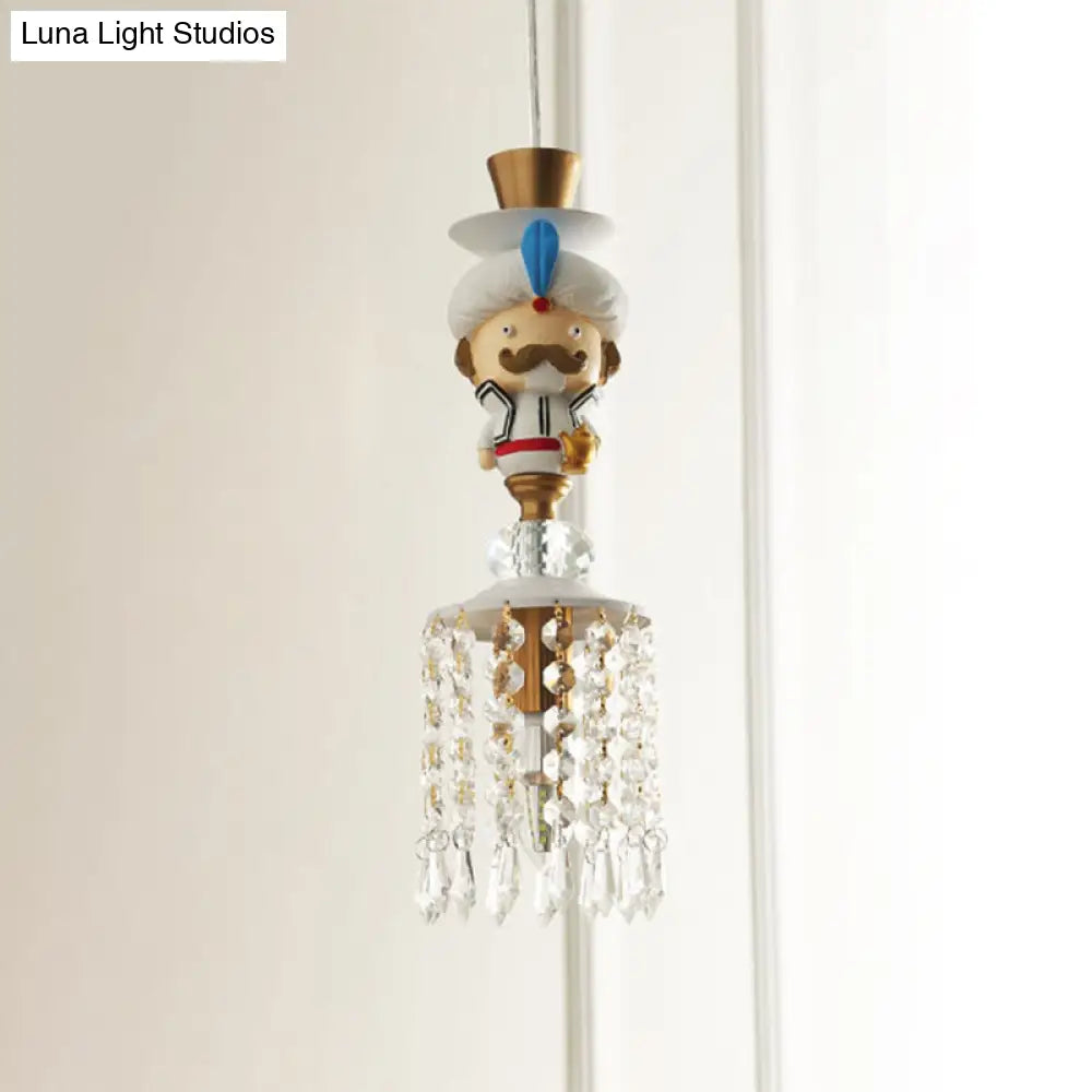 Puppet Bedroom Hanging Light Fixture - Modern Pendant Lighting In White With Crystal Drop Metal 1/3