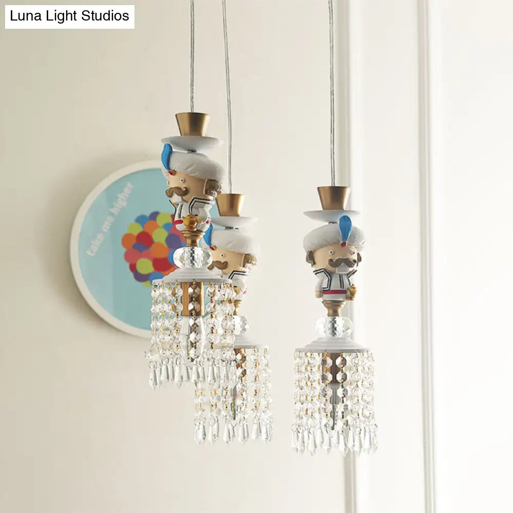 Puppet Bedroom Hanging Light Fixture - Modern Pendant Lighting In White With Crystal Drop Metal 1/3