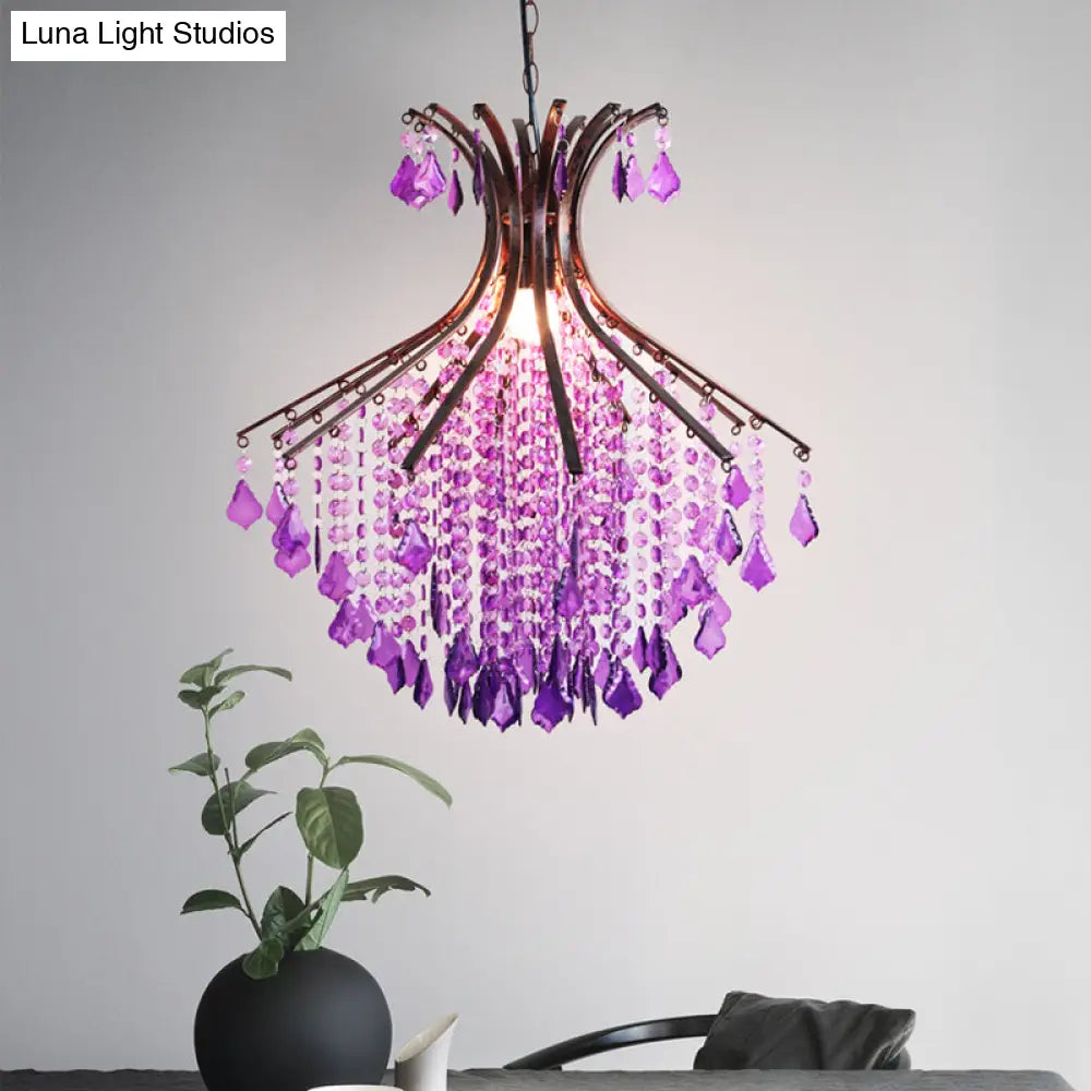 Purple Cascade Crystal Pendant Ceiling Light - Traditional Restaurant Suspension Lighting