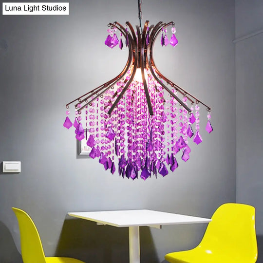 Purple Cascade Crystal Pendant Ceiling Light - Traditional Restaurant Suspension Lighting