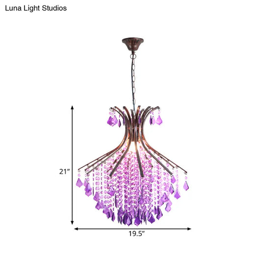 Purple Cascade Crystal Pendant Ceiling Light - Traditional Restaurant Suspension Lighting