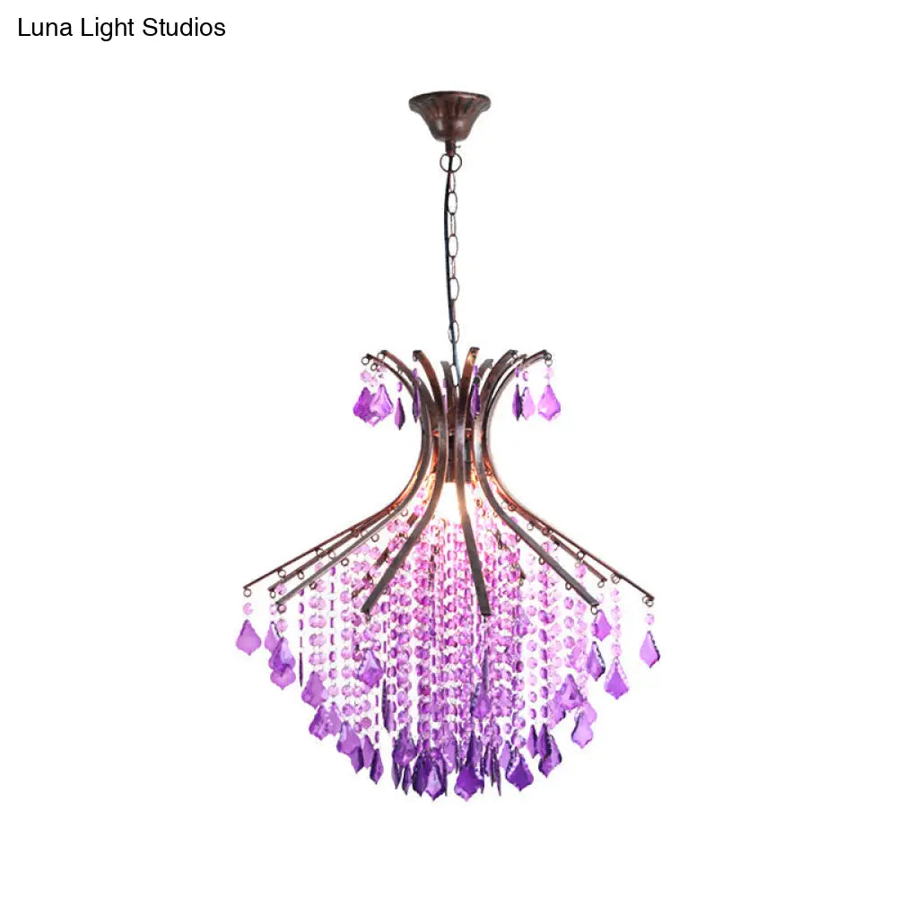 Purple Cascade Crystal Pendant Ceiling Light - Traditional Restaurant Suspension Lighting