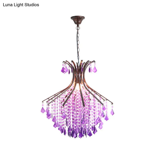 Purple Cascade Crystal Pendant Ceiling Light - Traditional Restaurant Suspension Lighting