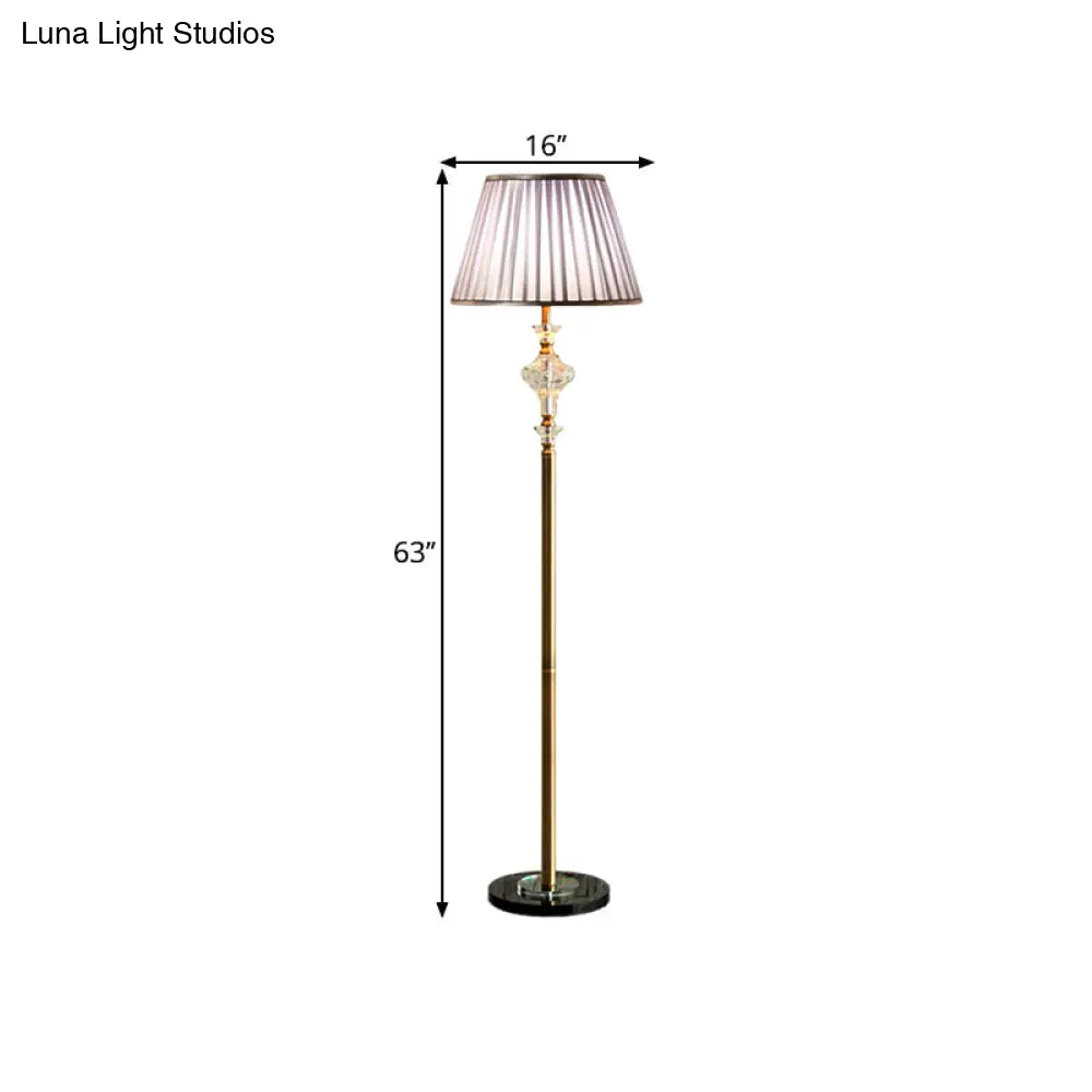 Purple Fabric Pleated Shade Standing Floor Lamp With Clear Crystal Accent