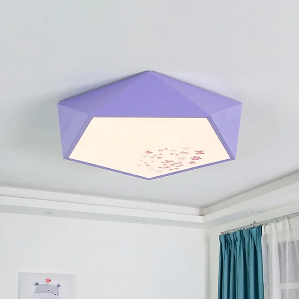 Purple Faceted Pentacle Macaron Iron Led Flush Mount Ceiling Light With Flower Pattern - Stylish