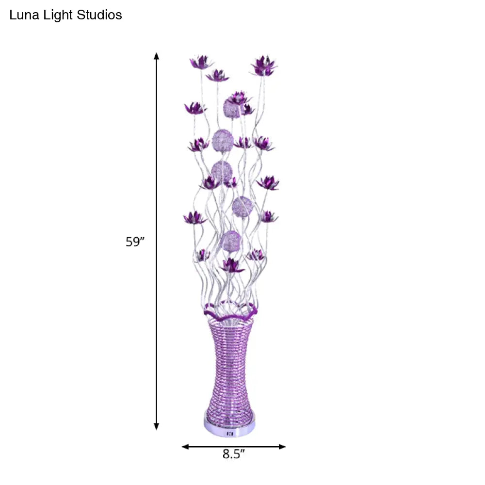 Purple Led Floral Floor Lamp With Elegant Twig Design Aluminum Vase-Shaped Decorative Standing Light