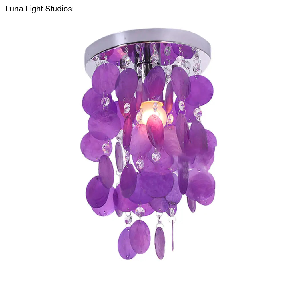 Purple Waterfall Flushmount: Modern Shell Ceiling Lamp With 1 Bulb