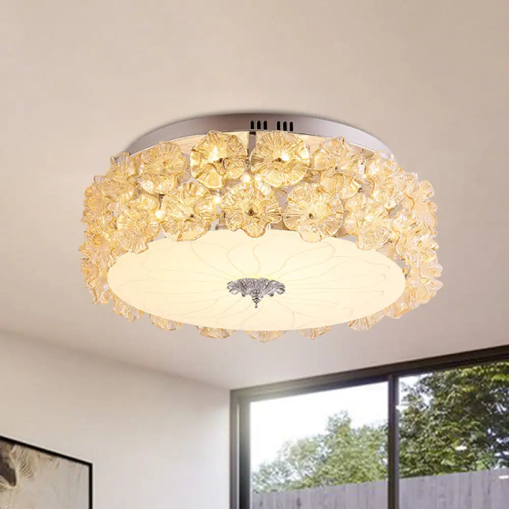 Purple/White Led Flush Light Ceiling Lamp With Crystal Flower Accents White