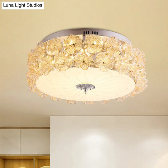 Purple/White Led Flush Light Ceiling Lamp With Crystal Flower Accents