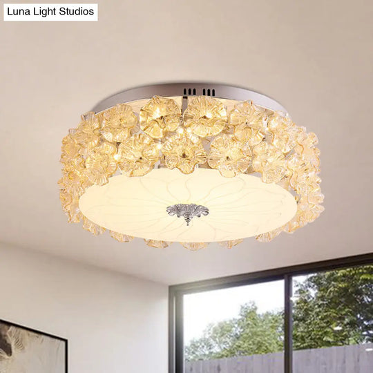 Purple/White Led Flush Light Ceiling Lamp With Crystal Flower Accents White