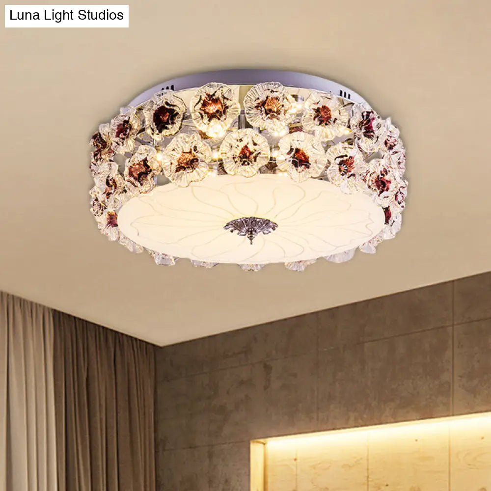 Purple/White Led Flush Light Ceiling Lamp With Crystal Flower Accents Purple