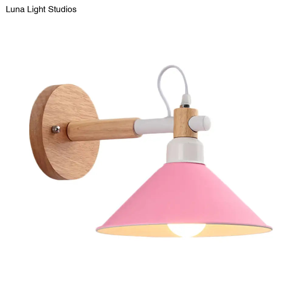 Pyramid Macaroon Wall Sconce: Metal And Wood 1-Light Lamp For Dining Room