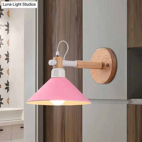 Pyramid Macaroon Wall Sconce: Metal And Wood 1-Light Lamp For Dining Room