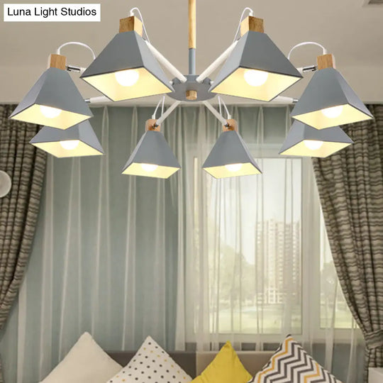 Pyramid Shade Chandelier: Elegant Macaron Metal Hanging Light For Dining Room