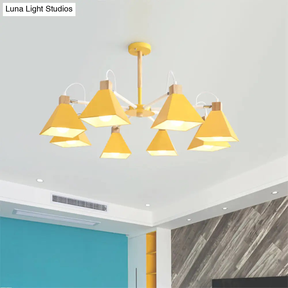 Pyramid Shade Chandelier: Elegant Macaron Metal Hanging Light For Dining Room