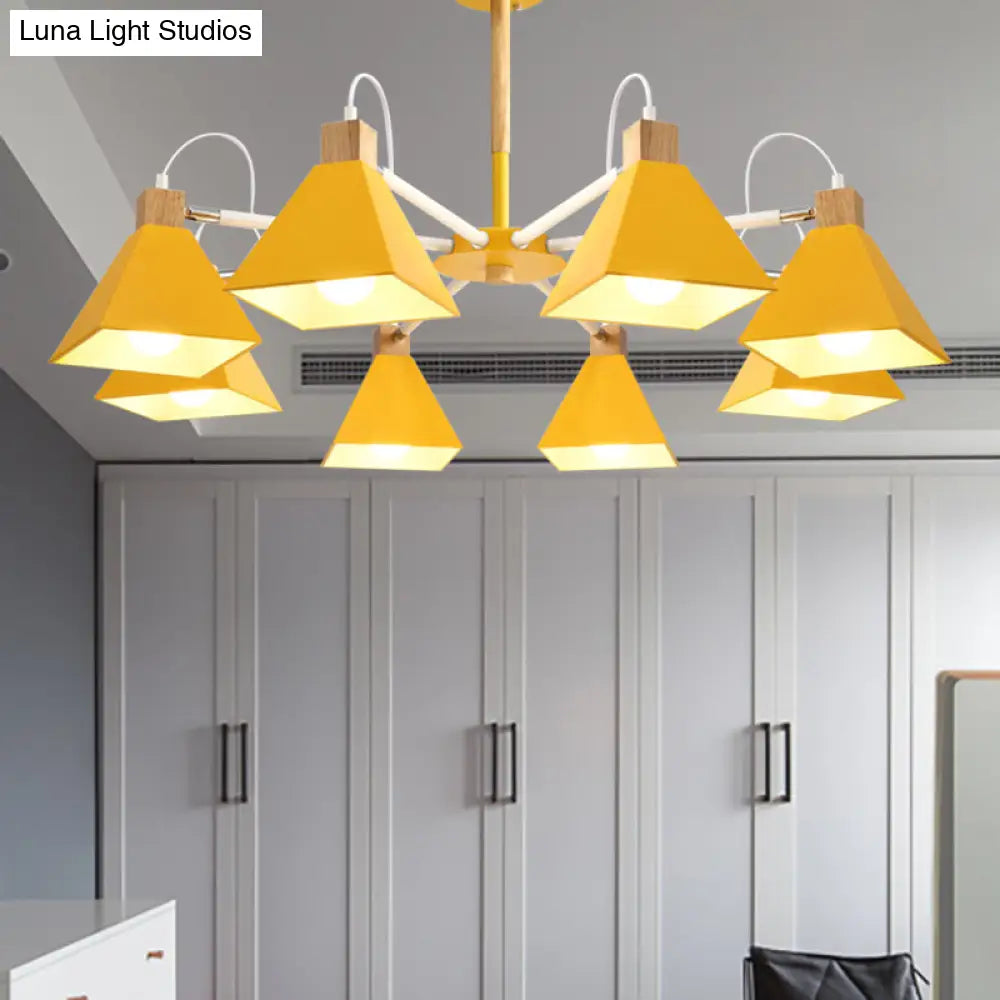 Pyramid Shade Chandelier: Elegant Macaron Metal Hanging Light For Dining Room