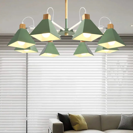 Pyramid Shade Chandelier: Elegant Macaron Metal Hanging Light For Dining Room Green