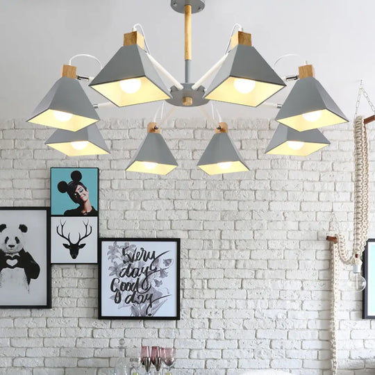 Pyramid Shade Chandelier: Elegant Macaron Metal Hanging Light For Dining Room Grey