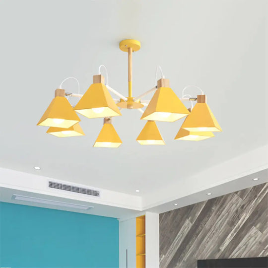 Pyramid Shade Chandelier: Elegant Macaron Metal Hanging Light For Dining Room Yellow