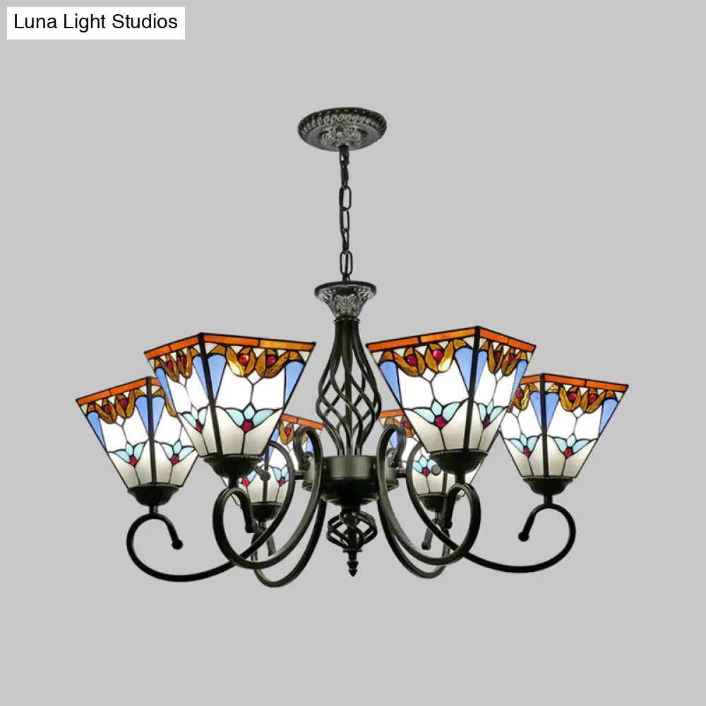 Stained Art Glass Pyramid Chandelier For Restaurants - Antique Inspired Ceiling Lighting Fixture 6 /