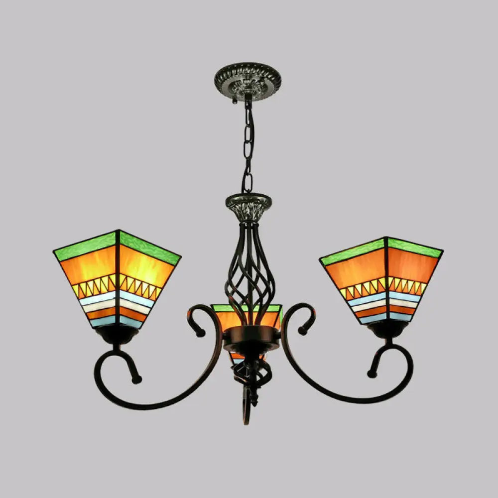 Pyramid Stained Art Glass Chandelier - Antique Style Ceiling Lighting For Restaurants 3 / Orange