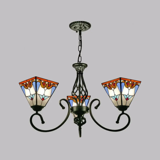 Pyramid Stained Art Glass Chandelier - Antique Style Ceiling Lighting For Restaurants 3 / White