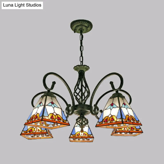 Stained Art Glass Pyramid Chandelier For Restaurants - Antique Inspired Ceiling Lighting Fixture 5 /