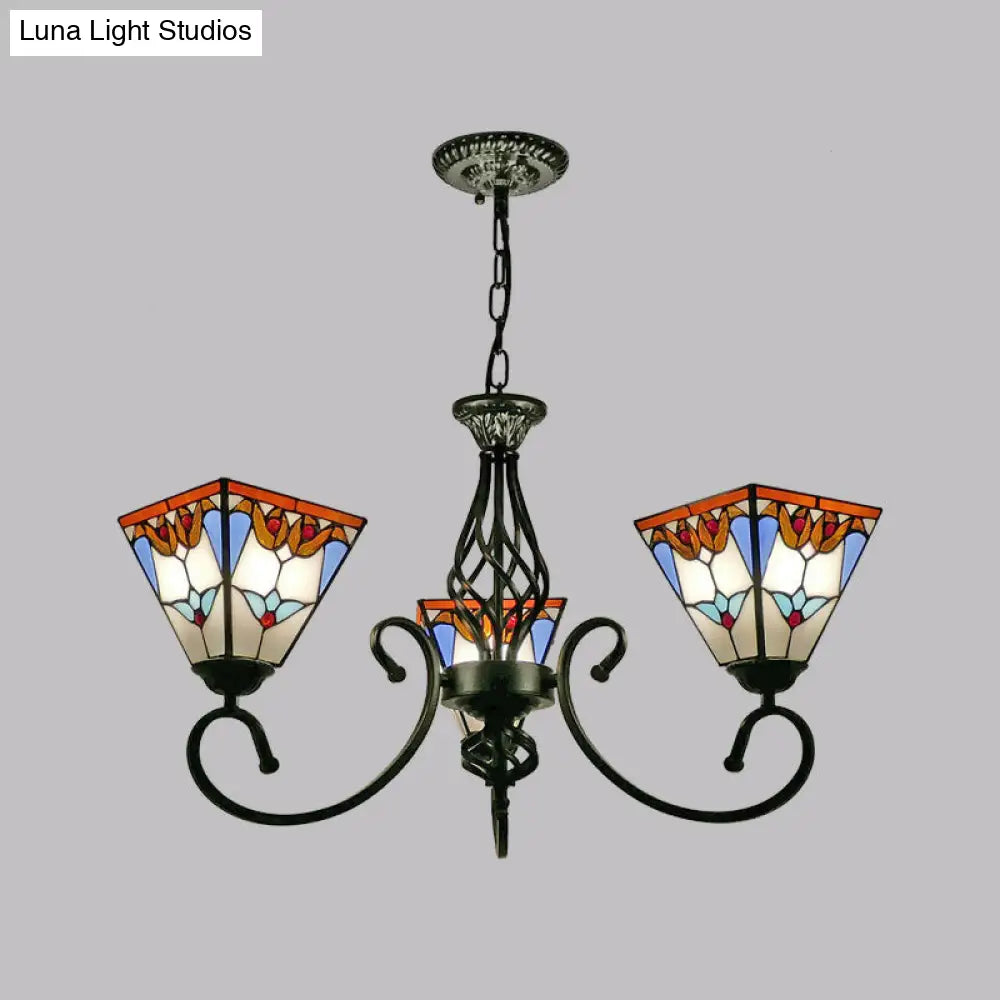 Stained Art Glass Pyramid Chandelier For Restaurants - Antique Inspired Ceiling Lighting Fixture 3 /