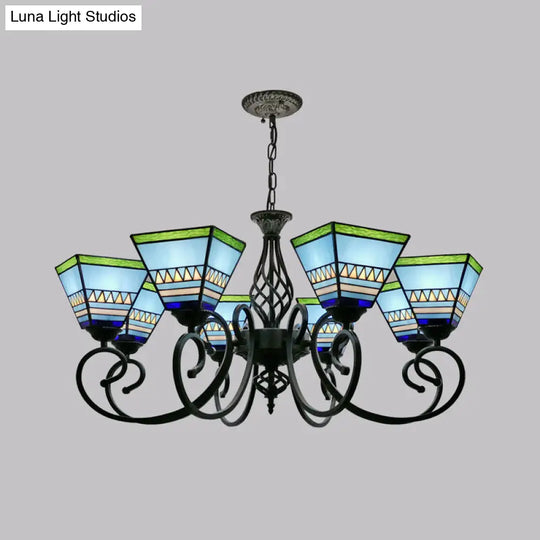 Stained Art Glass Pyramid Chandelier For Restaurants - Antique Inspired Ceiling Lighting Fixture 8 /