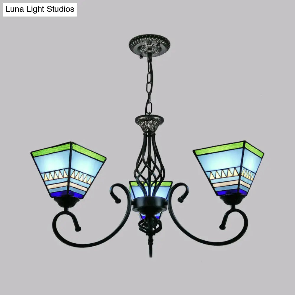 Stained Art Glass Pyramid Chandelier For Restaurants - Antique Inspired Ceiling Lighting Fixture 3 /