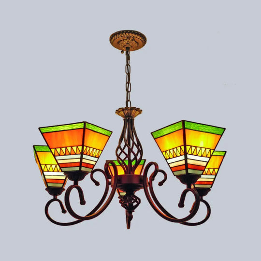 Pyramid Stained Art Glass Chandelier - Antique Style Ceiling Lighting For Restaurants 5 / Orange