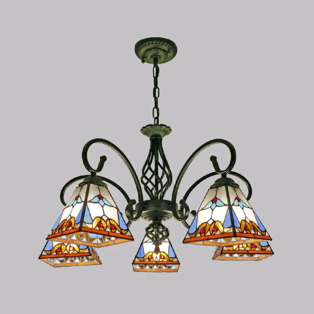 Pyramid Stained Art Glass Chandelier - Antique Style Ceiling Lighting For Restaurants 5 / White