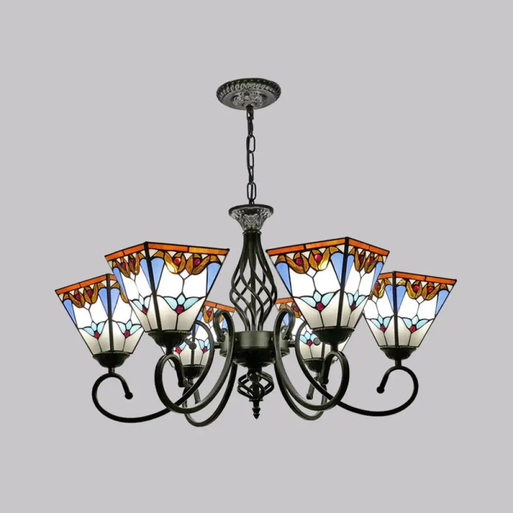 Pyramid Stained Art Glass Chandelier - Antique Style Ceiling Lighting For Restaurants 6 / White