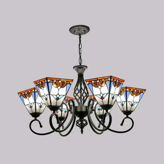 Pyramid Stained Art Glass Chandelier - Antique Style Ceiling Lighting For Restaurants 6 / White