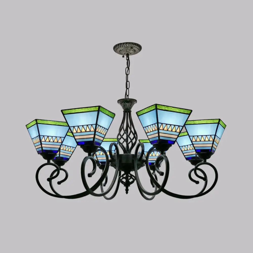 Pyramid Stained Art Glass Chandelier - Antique Style Ceiling Lighting For Restaurants 8 / Blue