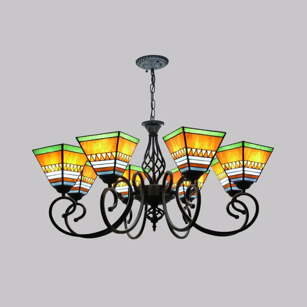 Pyramid Stained Art Glass Chandelier - Antique Style Ceiling Lighting For Restaurants 8 / Orange