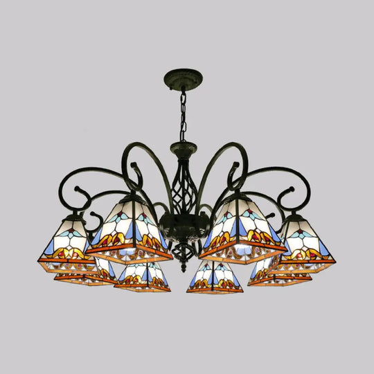 Pyramid Stained Art Glass Chandelier - Antique Style Ceiling Lighting For Restaurants 8 / White