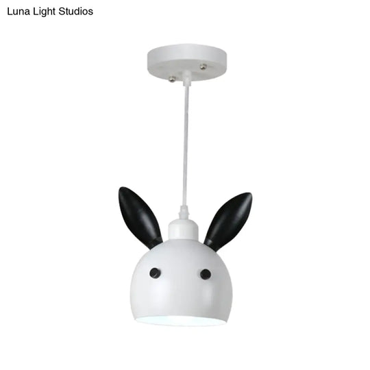 Rabbit Head Down Lighting Cartoon Pendulum Lamp - Metallic 1-Head White/Black