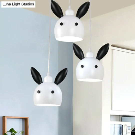 Rabbit Head Down Lighting Cartoon Pendulum Lamp - Metallic 1-Head White/Black